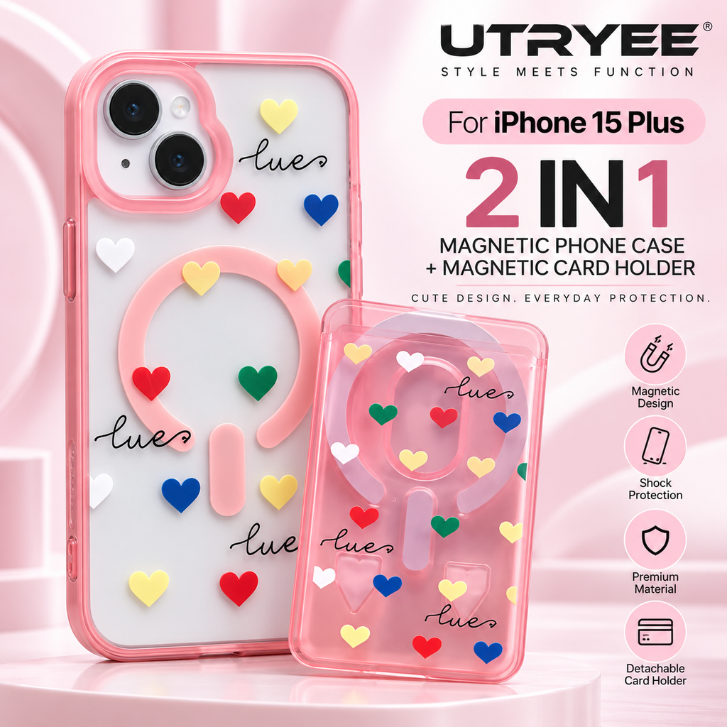 UTRYEE 2-in-1 Magnetic iPhone Case + Detachable Card Holder for iPhone 15 Plus