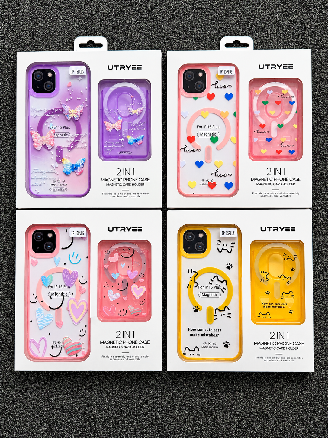 UTRYEE 2-in-1 Magnetic iPhone Case + Detachable Card Holder for iPhone 15 Plus