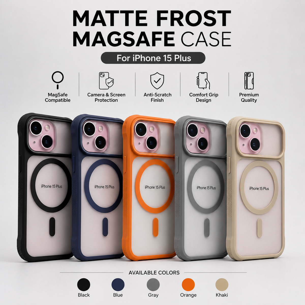 iPhone 15 Plus Premium Matte Frost MagSafe Case – Stylish Protective Back Cover