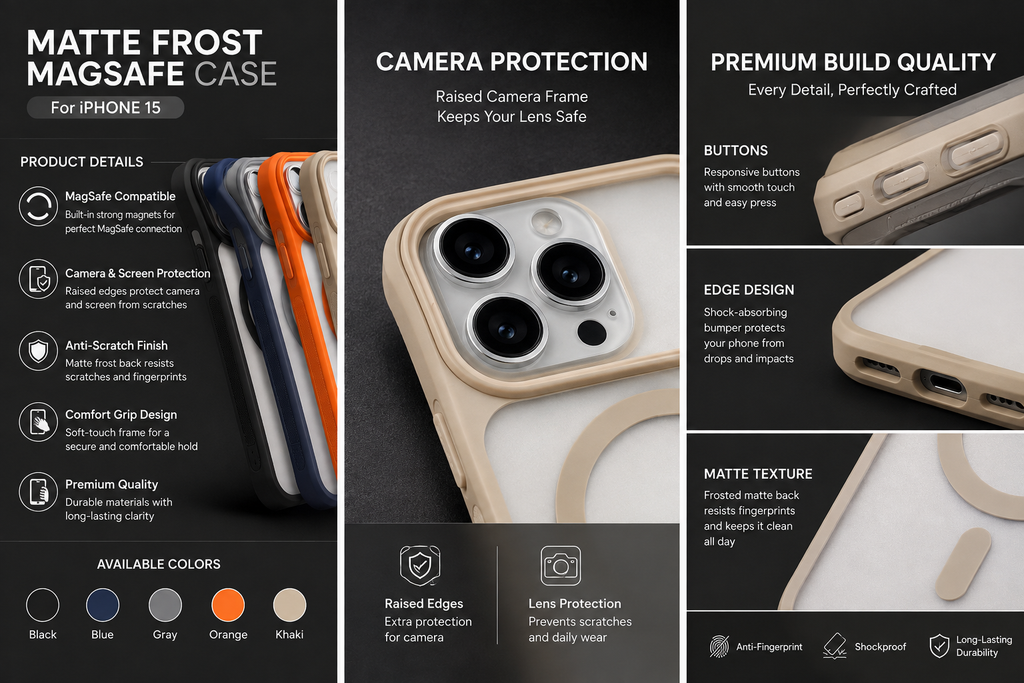 iPhone 15 Pro Max Premium Matte Frost MagSafe Case – Stylish Protective Back Cover