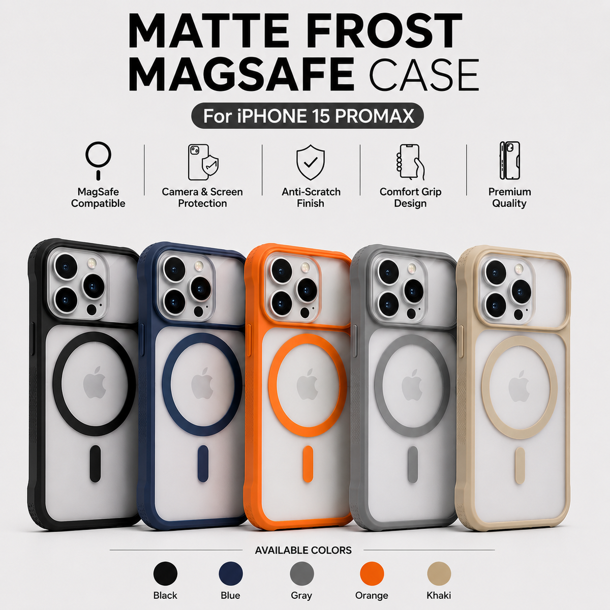 iPhone 15 Pro Max Premium Matte Frost MagSafe Case – Stylish Protective Back Cover