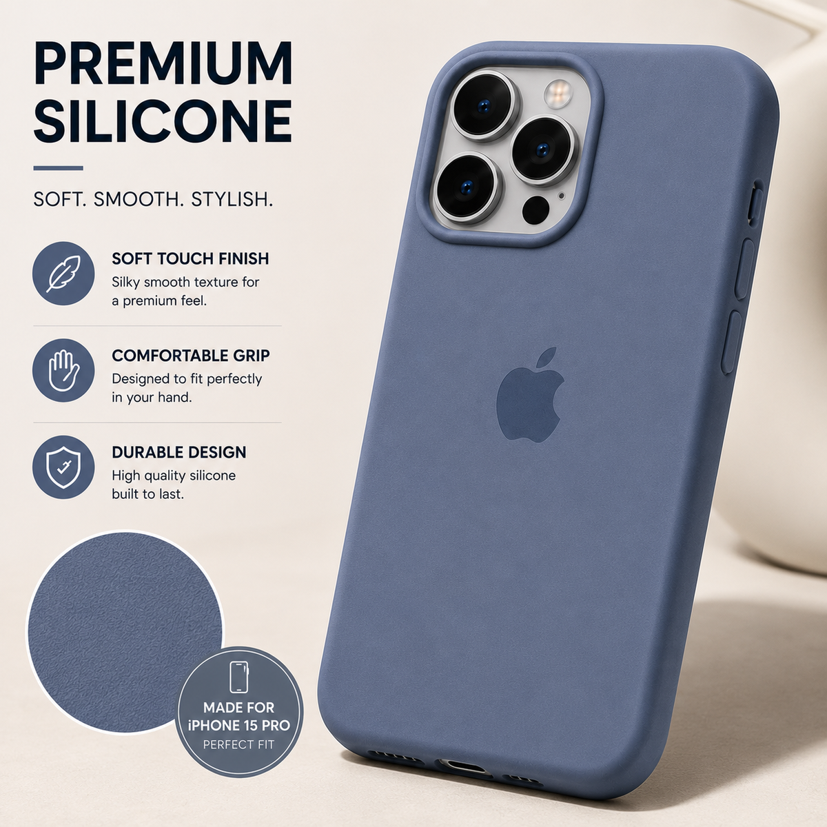 iPhone 15 Pro Silicone Case – Stylish Protective Back Cover