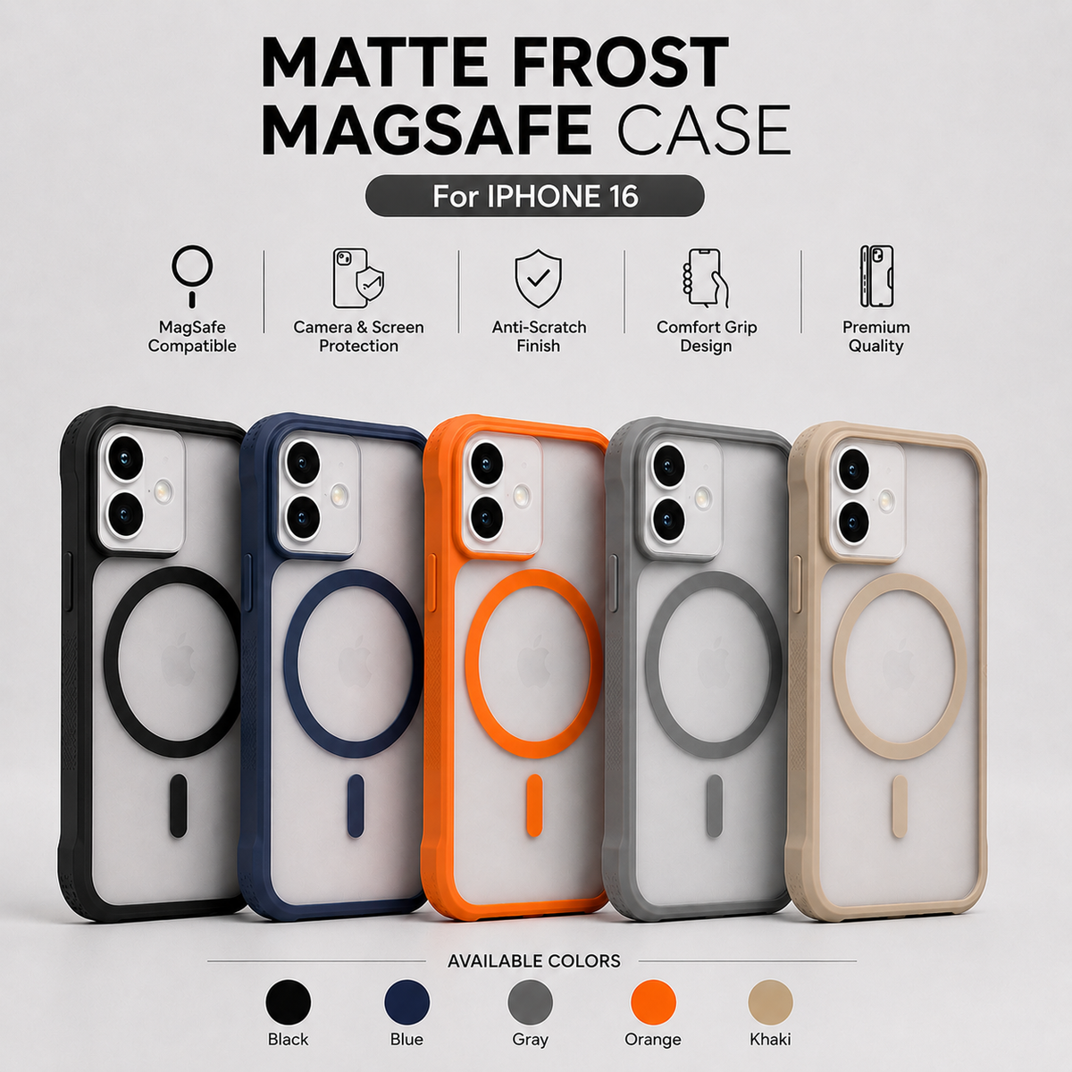 iPhone 16 Premium Matte Frost MagSafe Case – Stylish Protective Back Cover