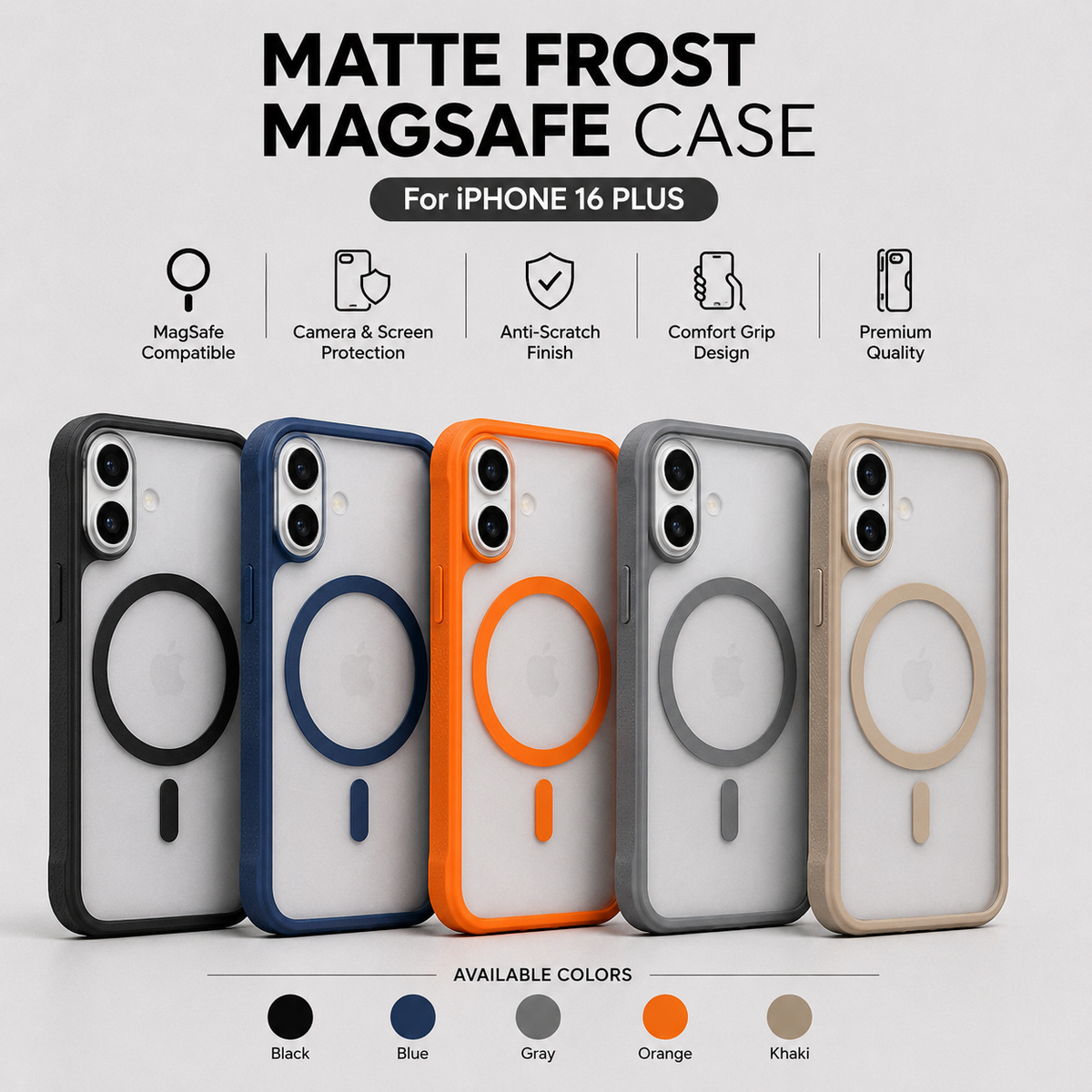 iPhone 16 Plus Premium Matte Frost MagSafe Case – Stylish Protective Back Cover