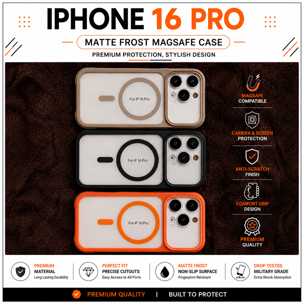 iPhone 16 Pro Premium Matte Frost MagSafe Case – Stylish Protective Back Cover