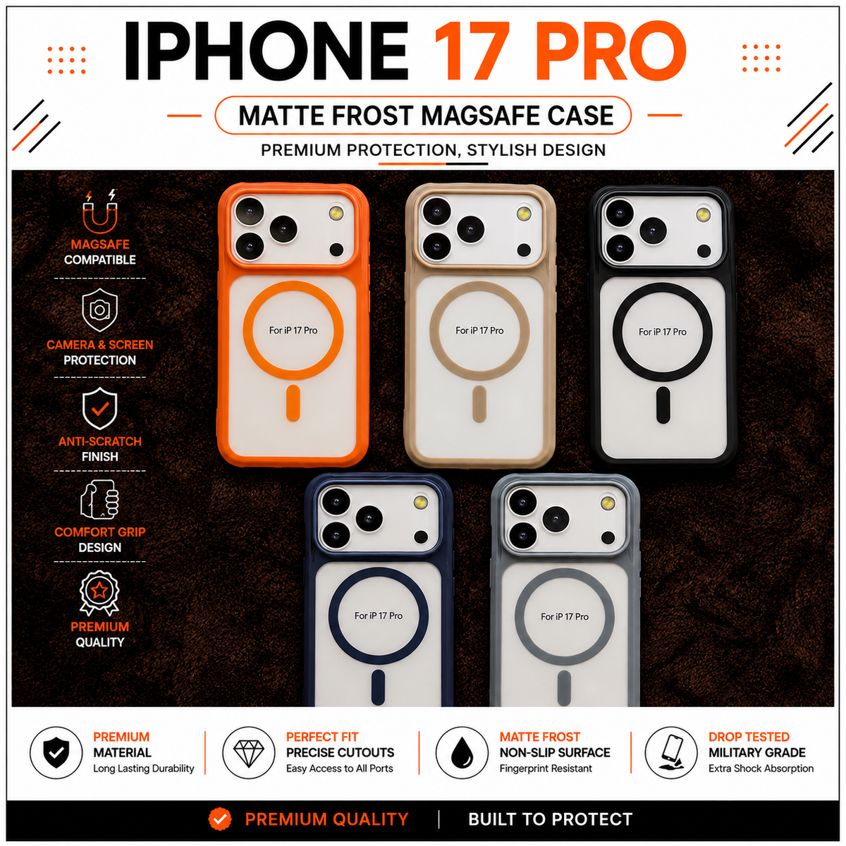iPhone 17 Pro Premium Matte Frost MagSafe Case – Stylish Protective Back Cover