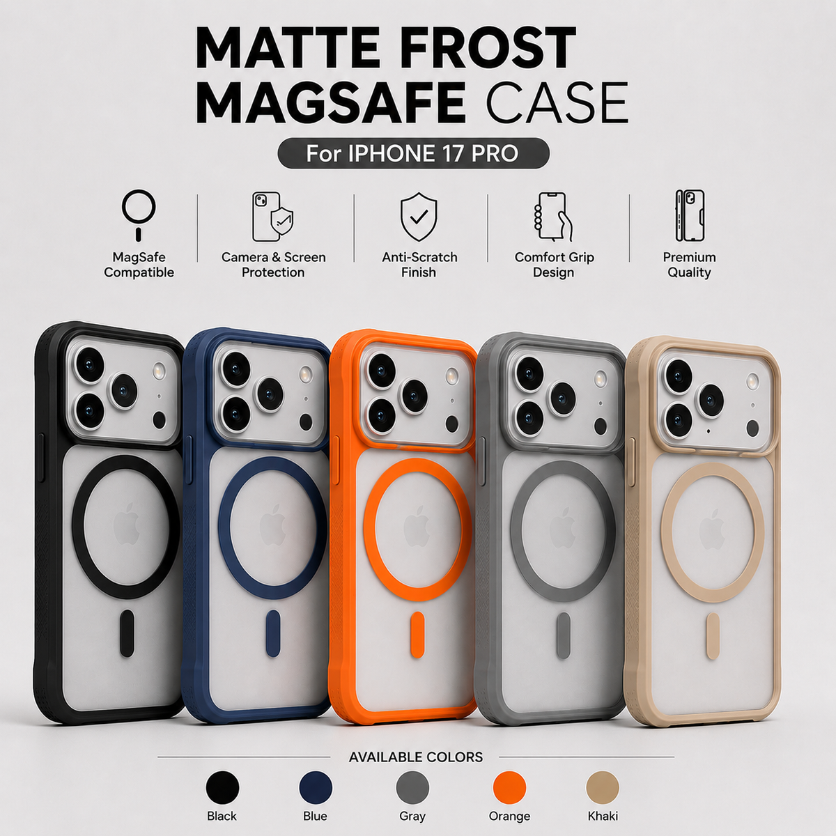 iPhone 17 Pro Premium Matte Frost MagSafe Case – Stylish Protective Back Cover