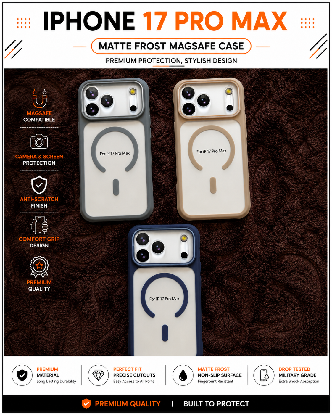 iPhone 17 Pro Max Premium Matte Frost MagSafe Case – Stylish Protective Back Cover