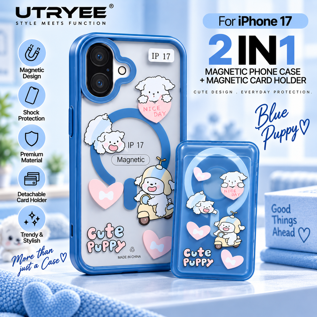 UTRYEE 2-in-1 Magnetic iPhone Case + Detachable Card Holder for iPhone 17