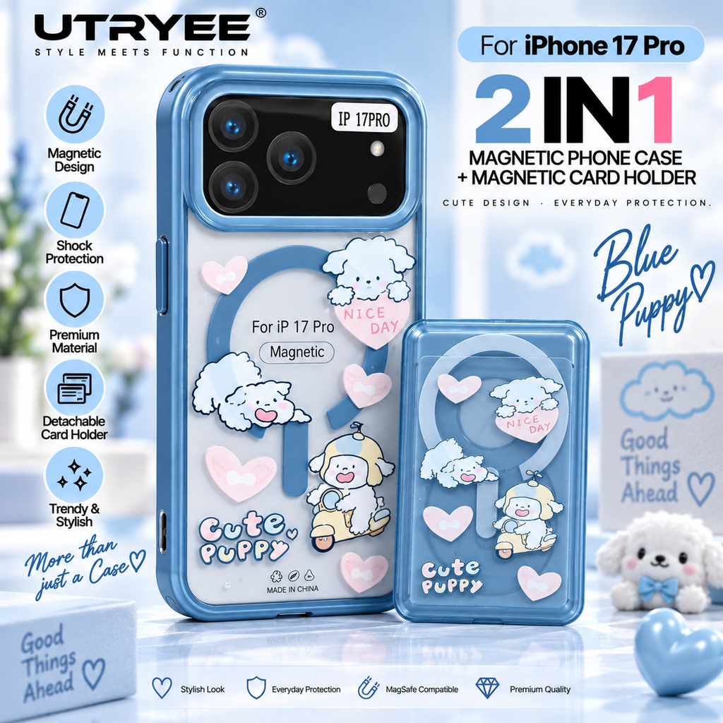 UTRYEE 2-in-1 Magnetic iPhone Case + Detachable Card Holder for iPhone 17 Pro