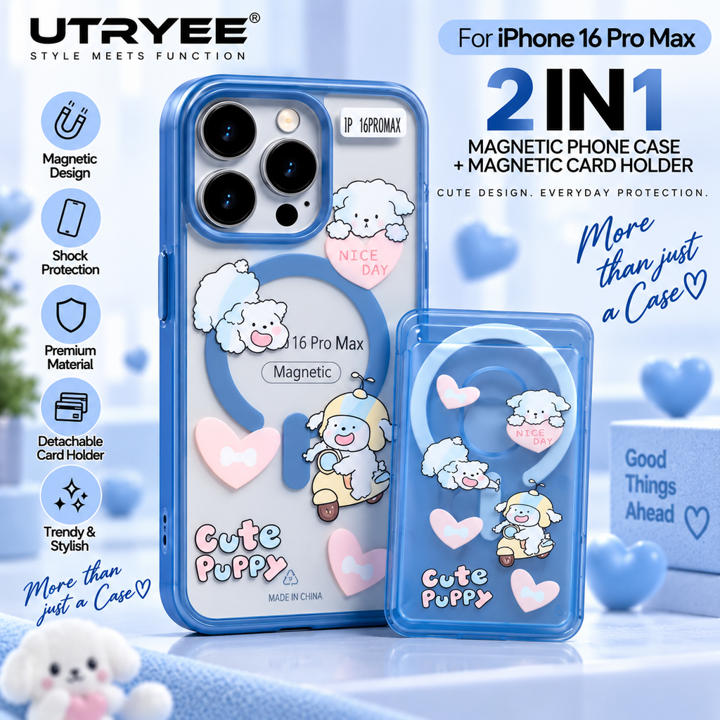 UTRYEE 2-in-1 Magnetic iPhone Case + Detachable Card Holder for iPhone 16 Pro Max