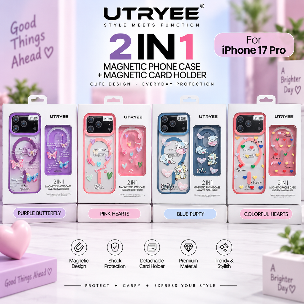 UTRYEE 2-in-1 Magnetic iPhone Case + Detachable Card Holder for iPhone 17 Pro