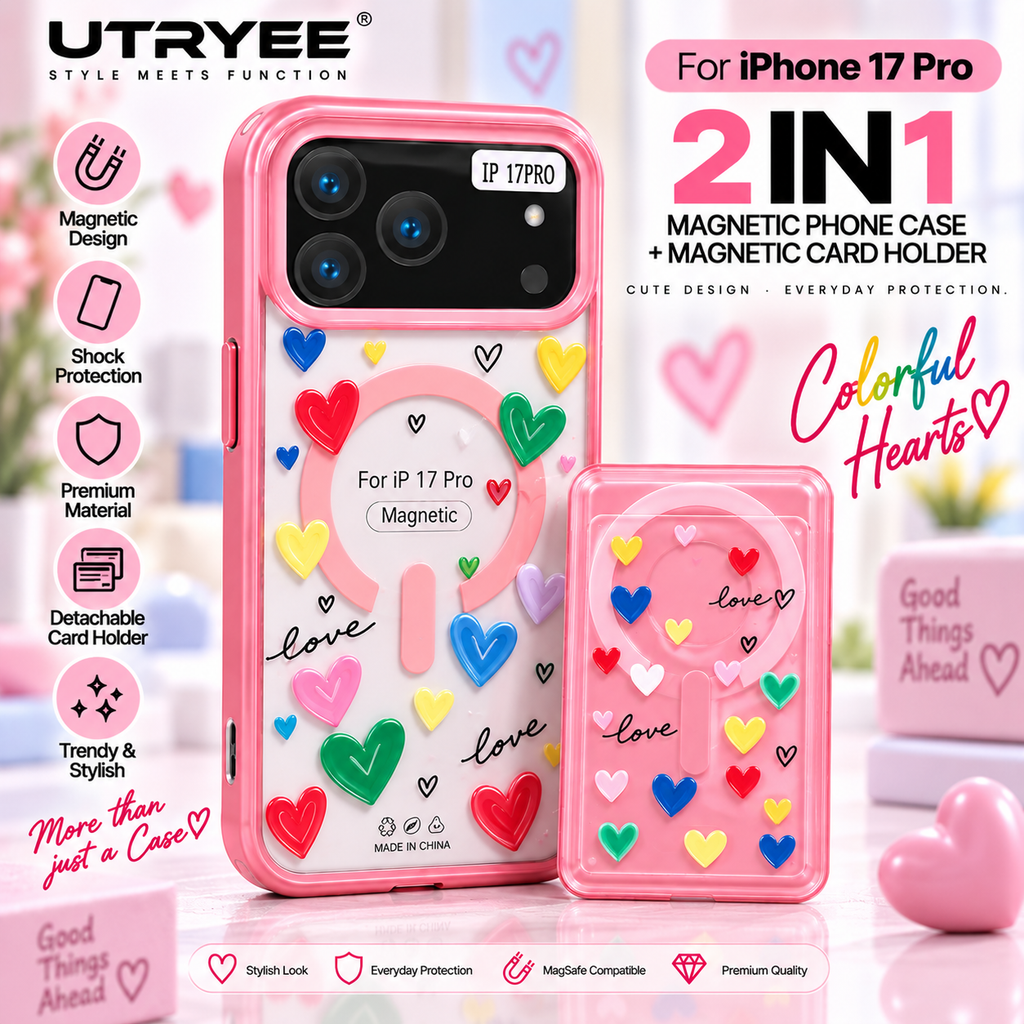 UTRYEE 2-in-1 Magnetic iPhone Case + Detachable Card Holder for iPhone 17 Pro