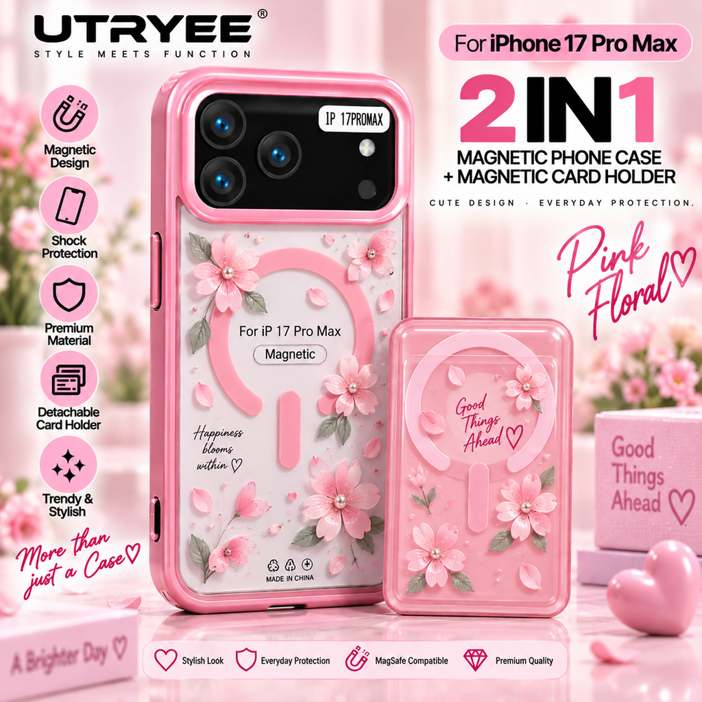 UTRYEE 2-in-1 Magnetic iPhone Case + Detachable Card Holder for iPhone 17 Pro Max