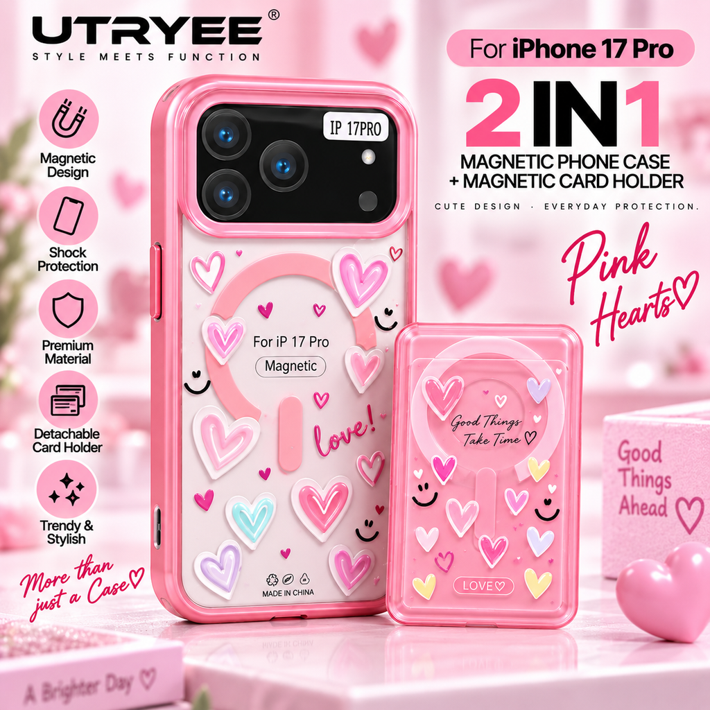 UTRYEE 2-in-1 Magnetic iPhone Case + Detachable Card Holder for iPhone 17 Pro