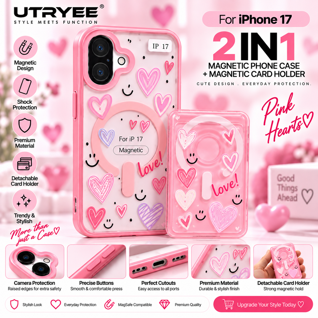 UTRYEE 2-in-1 Magnetic iPhone Case + Detachable Card Holder for iPhone 17