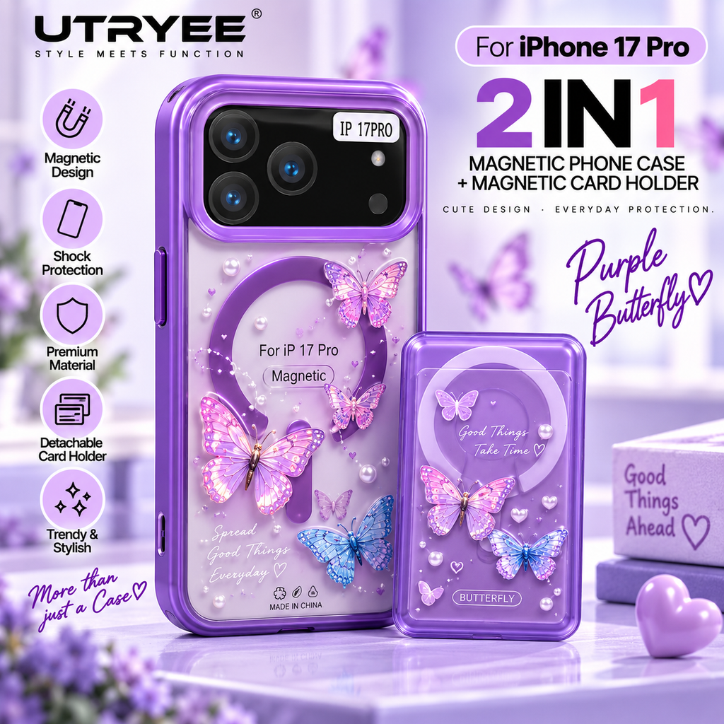 UTRYEE 2-in-1 Magnetic iPhone Case + Detachable Card Holder for iPhone 17 Pro