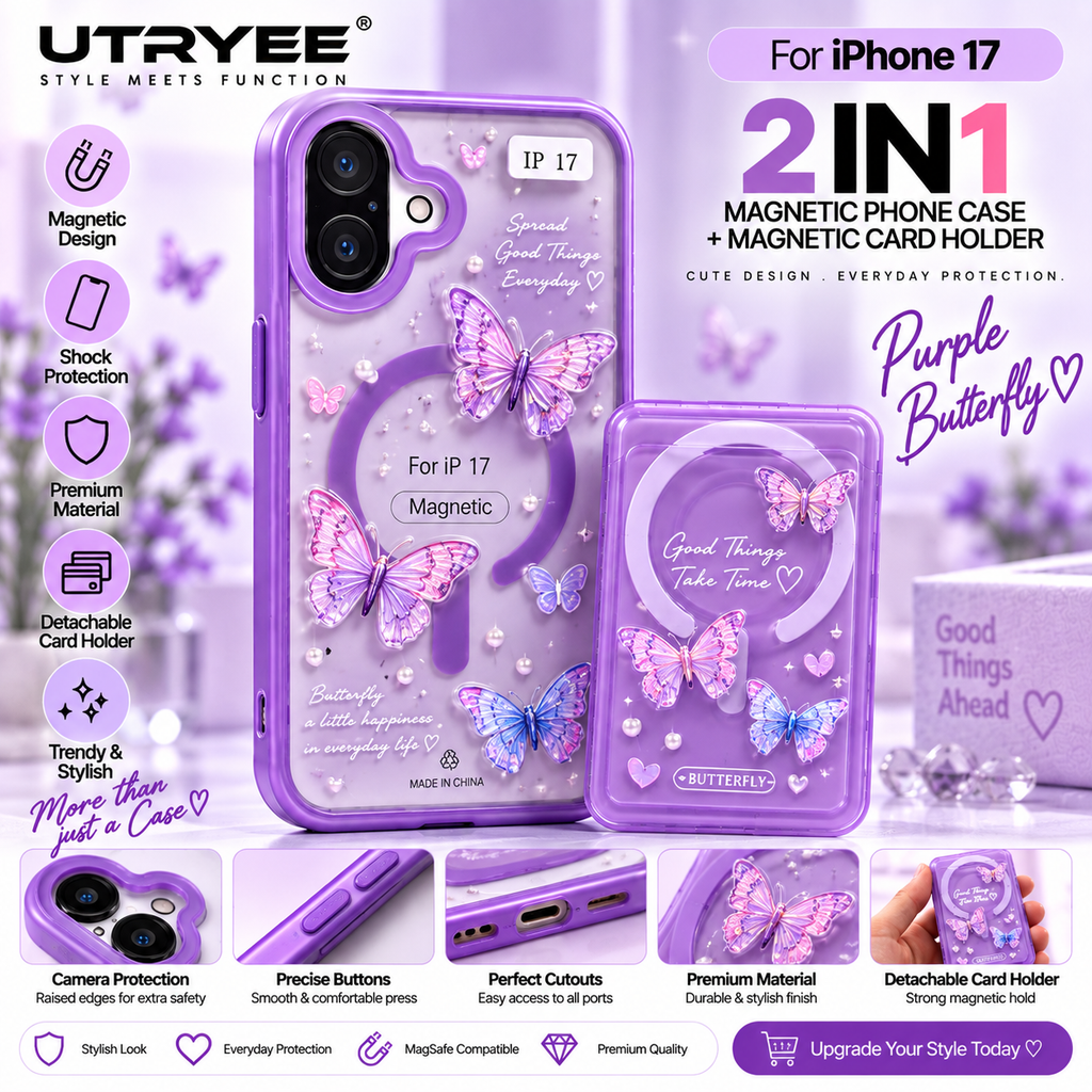 UTRYEE 2-in-1 Magnetic iPhone Case + Detachable Card Holder for iPhone 17