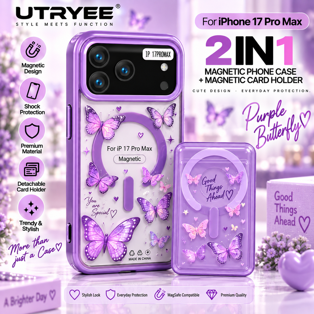 UTRYEE 2-in-1 Magnetic iPhone Case + Detachable Card Holder for iPhone 17 Pro Max