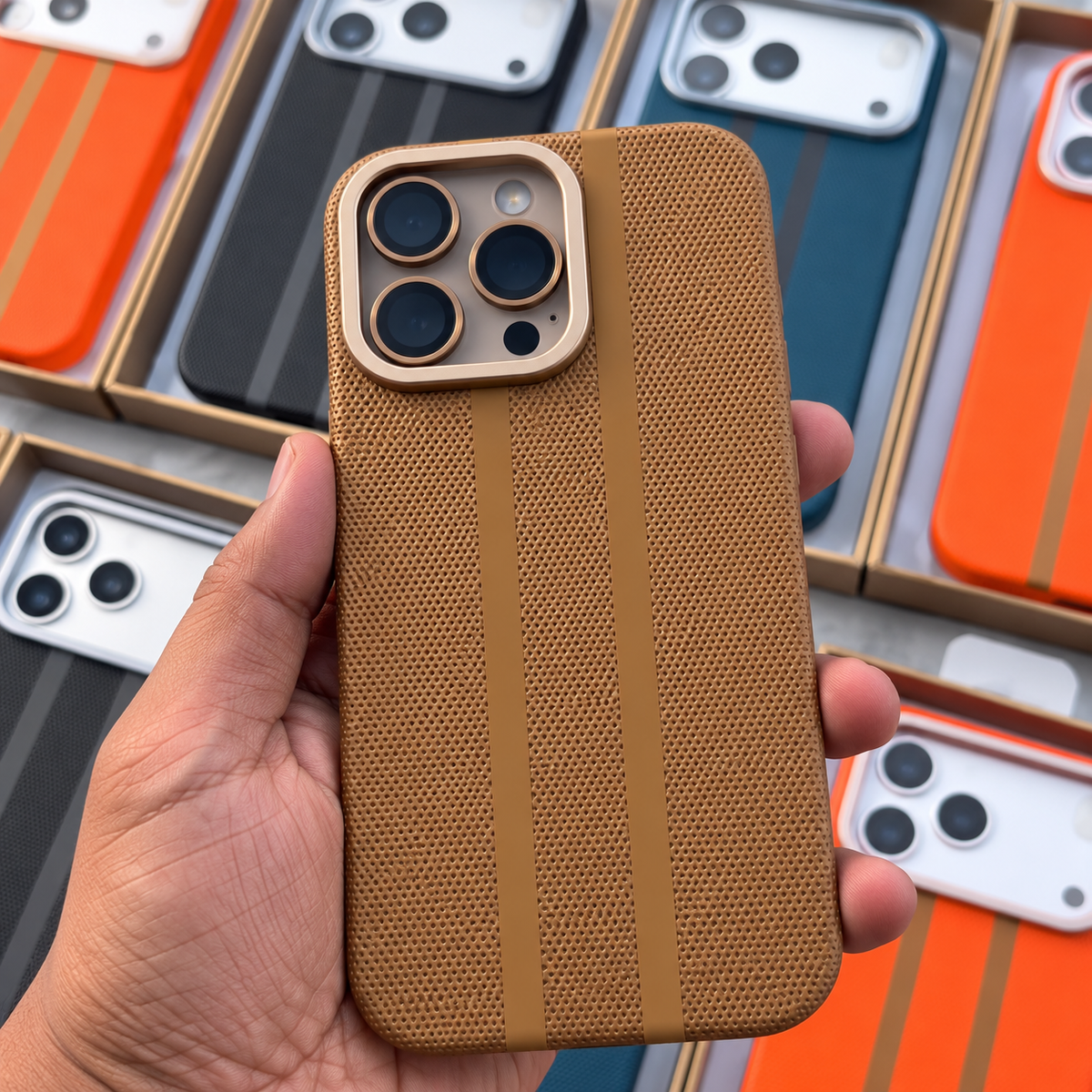 iPhone 16 Pro Woven Texture Premium Leather Case – Stylish & Protective